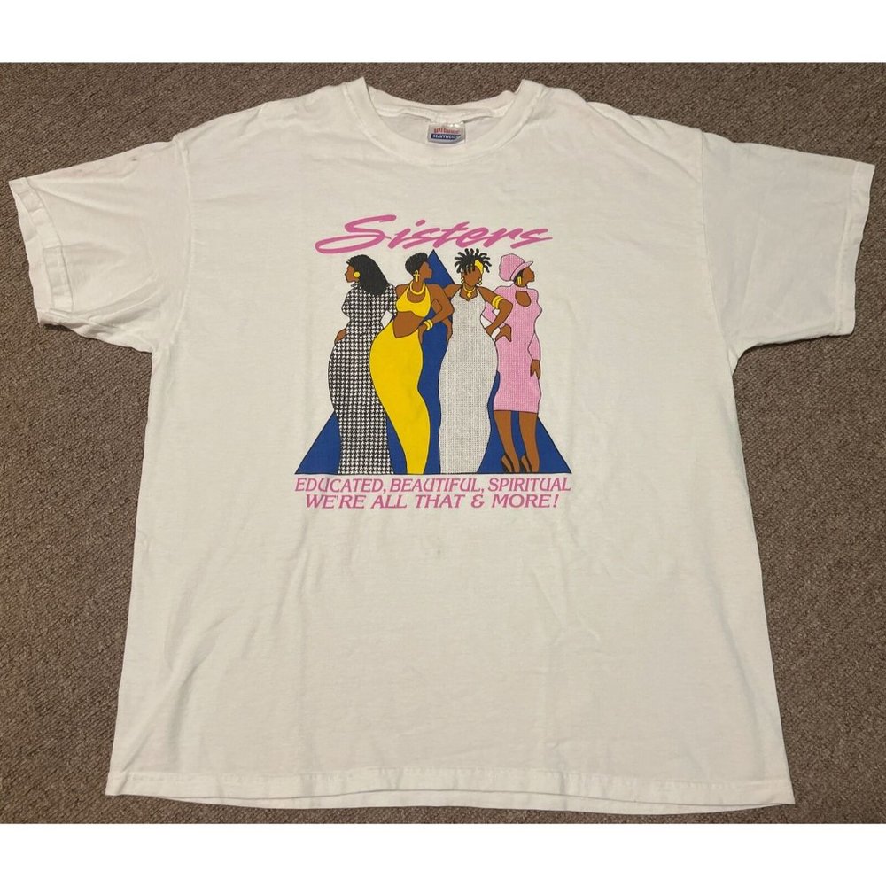 Vintage 90s XL Sisters African American Women Empowerment White T-Shirt